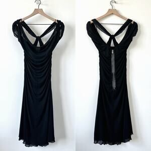 Dolce & Gabbana Black Sheer Tulle Ruched Midi Dress Size IT 42 / US 6